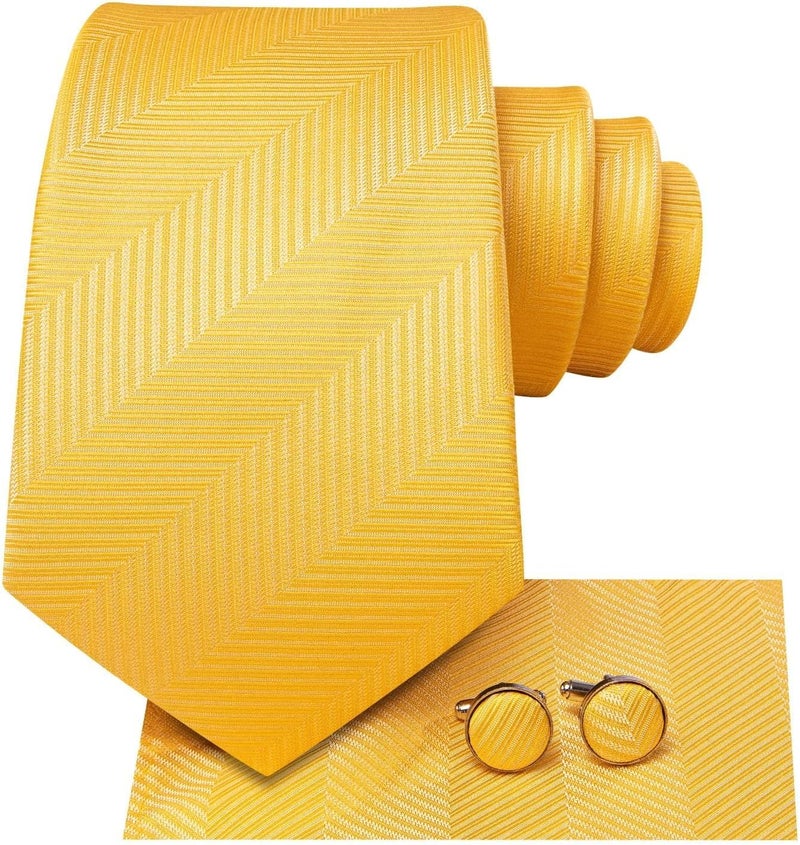 Dubulle Mens Tie Set Solid Paisley Silk Striped Necktie for Men with Cufflinks Tie and Pocket Square - Image 2